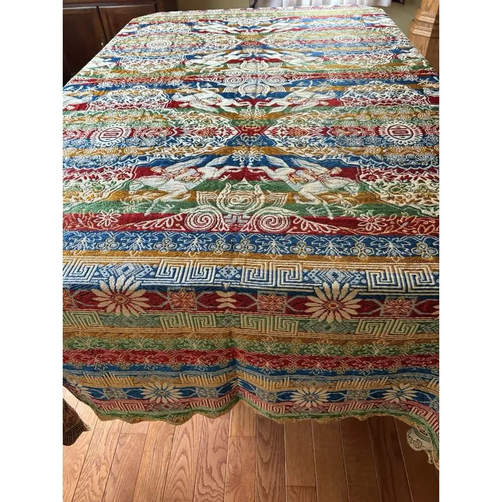 Vtg Algier Italian Tablecloth Embroidered Tapestry Persian Style 78.7